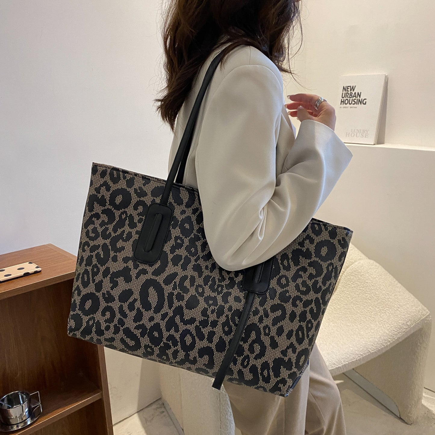 Bolso tote de leopardo de cuero PU