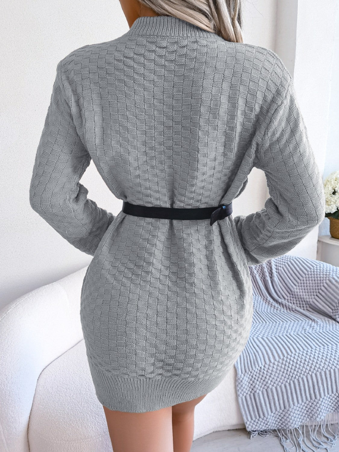 Round Neck Long Sleeve Mini Sweater Dress