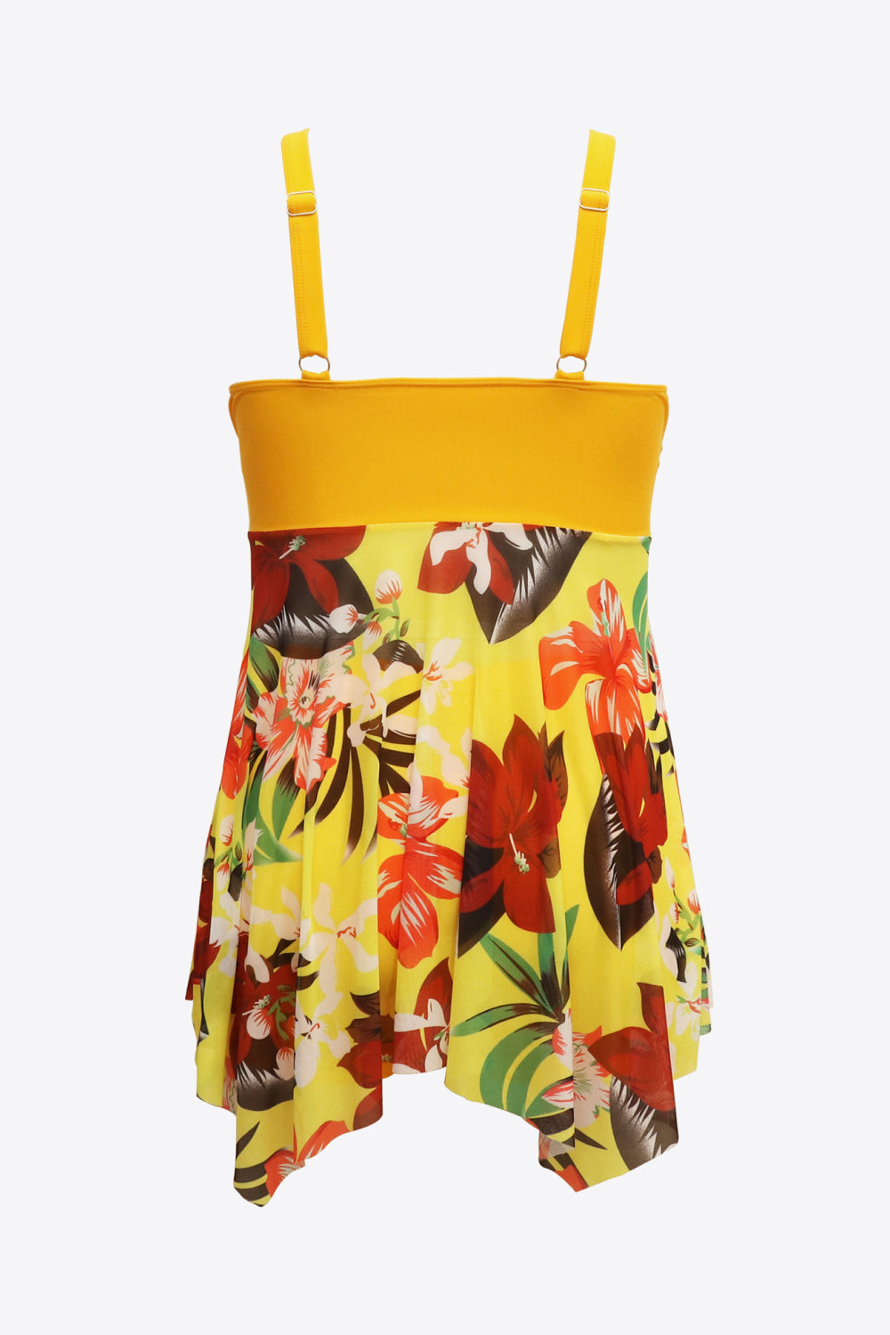 Plus Size Floral Two-Tone Asymmetrical Hem Two-Piece Swimsuit