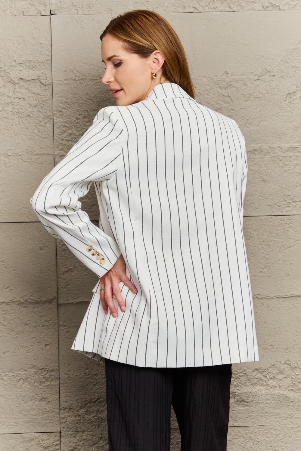 Striped Lapel Collar Long Sleeve Blazer