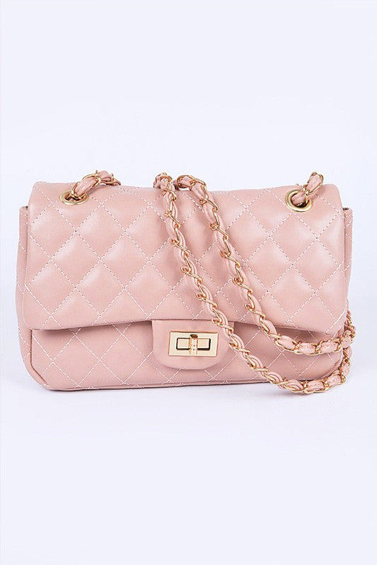 Quilted Turn Lock Convertible Shoulder Bag