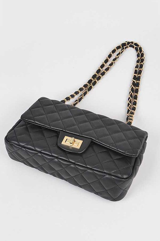 Quilted Turn Lock Convertible Shoulder Bag