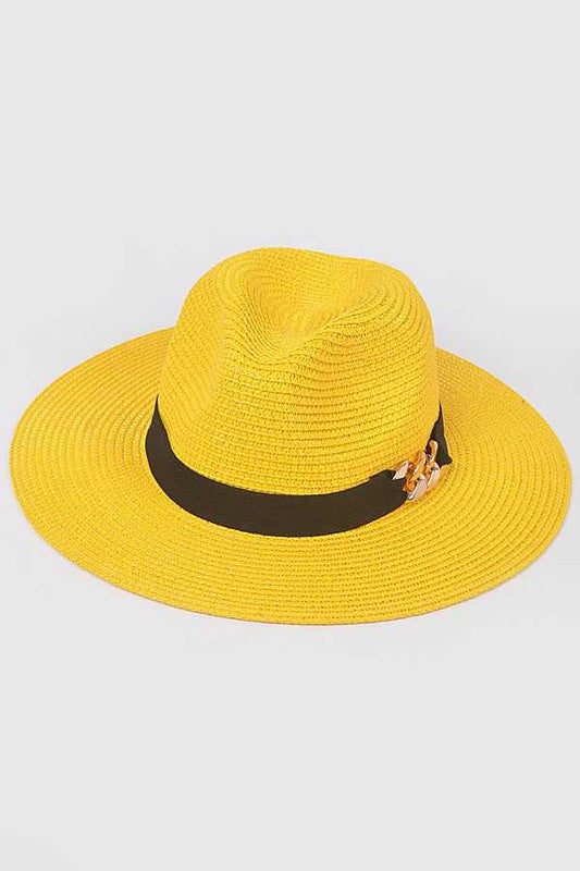 Gold Chain Accent Straw Panama hat