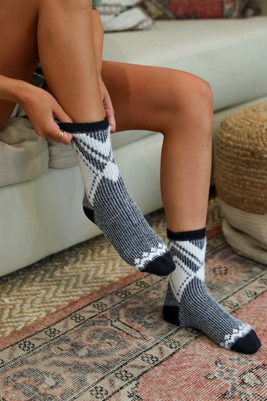 Faux Mohair Diamond Pattern Socks