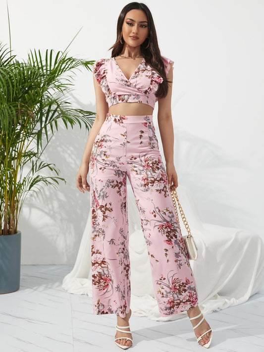 Conjunto de pantalón y top con manga japonesa y sobrepelliz estampado