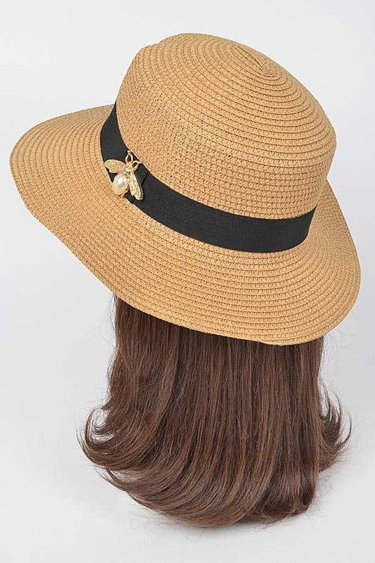 Iconic Bee Accent Straw Fedora Hat