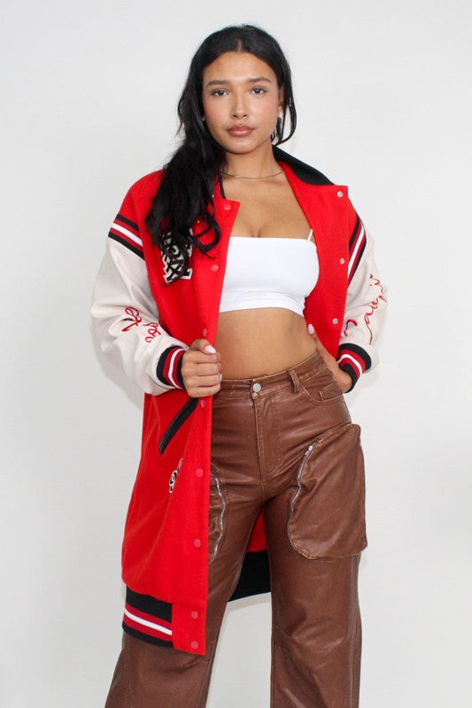 Athina Long Fit Letterman Jacket