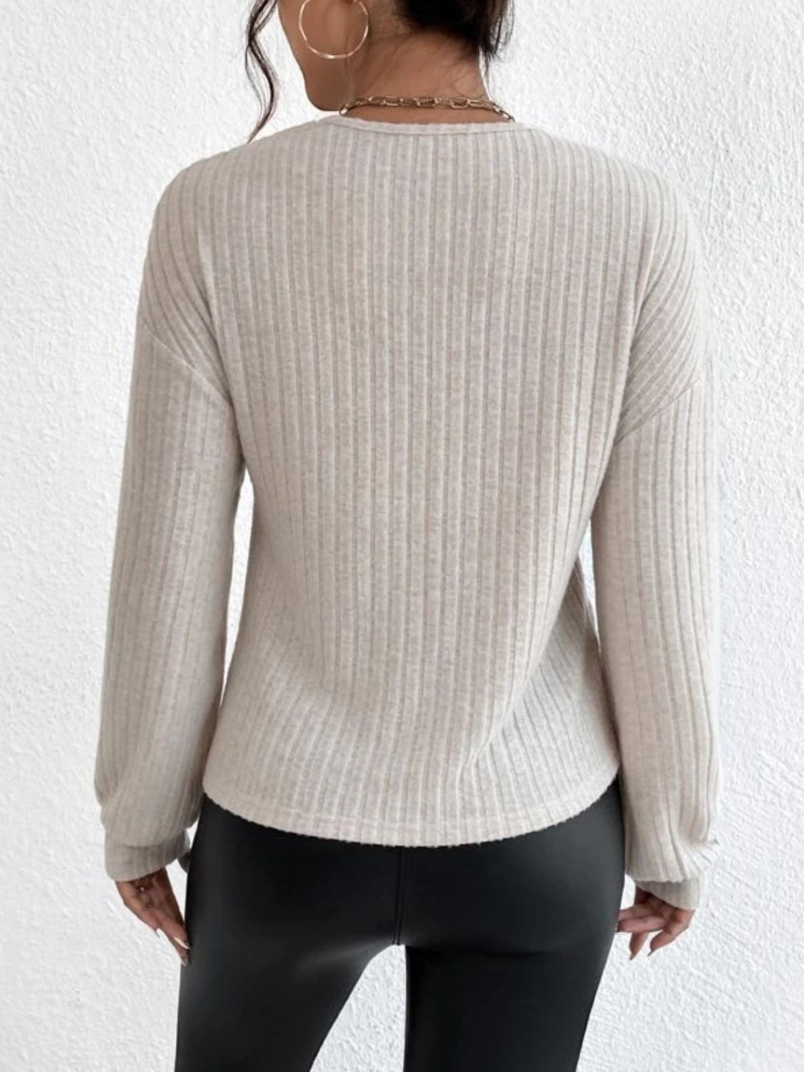 Surplice Dropped Shoulder Long Sleeve T-Shirt