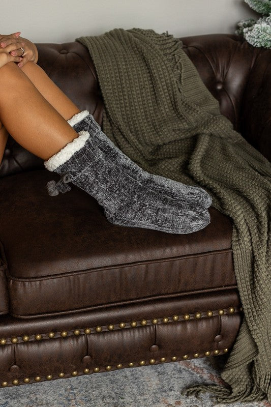 The Meredith - Cozy Fleece lined Pom Socks