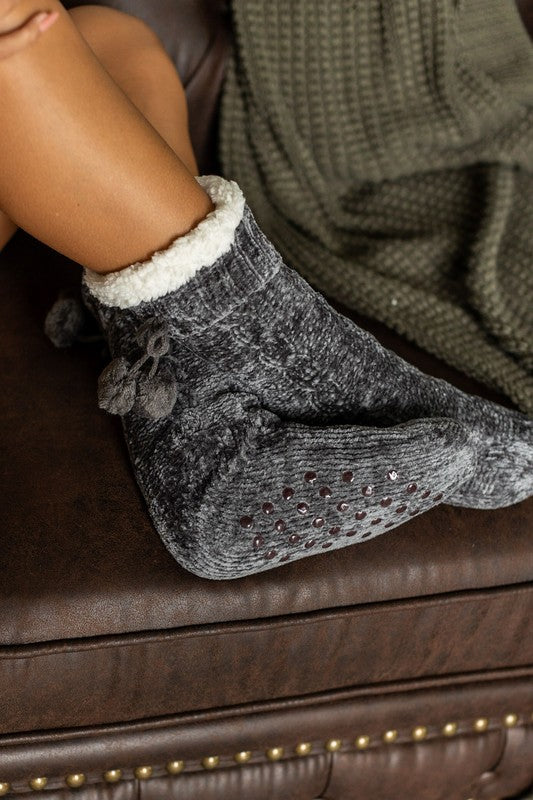 The Meredith - Cozy Fleece lined Pom Socks