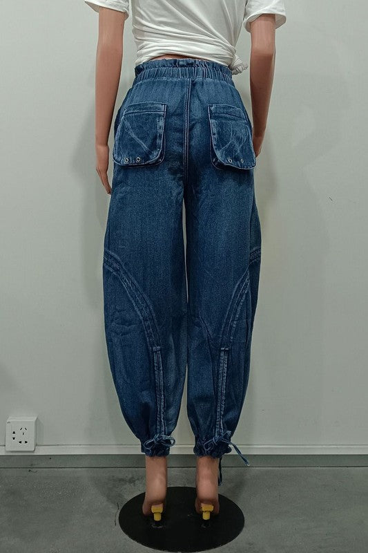 WOMEN FAHION HAREM STYLE DENIM PANTS