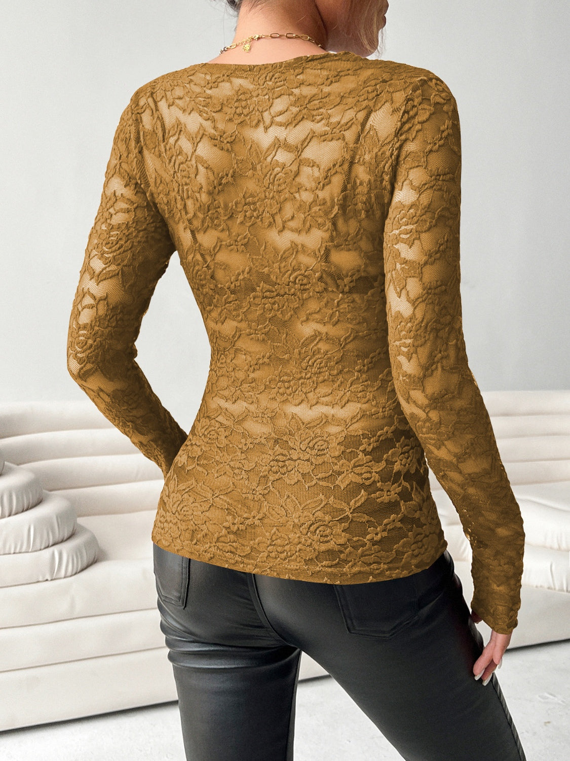 V-Neck Long Sleeve Lace Top