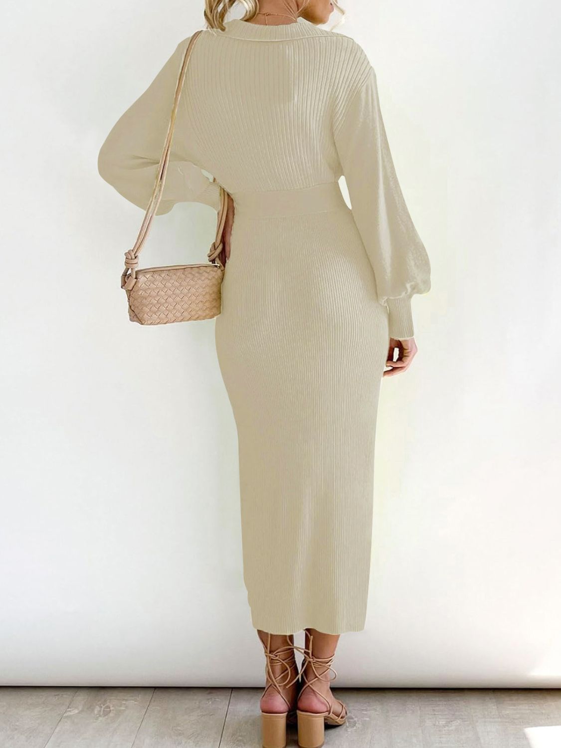 Tied Long Sleeve Wrap Sweater Dress