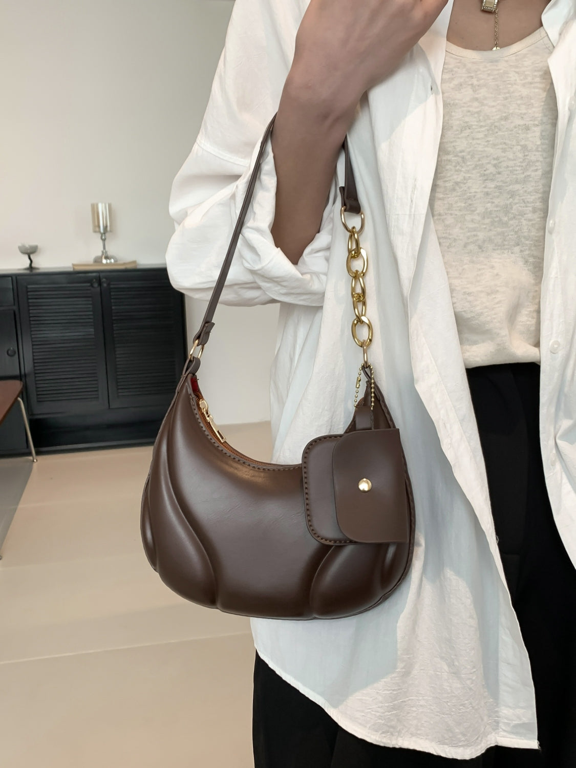 Vegan Leather Shoulder Bag with EarPods Bag