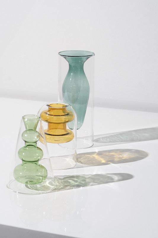 Double Layer Transparent Glass Vase 3 pcs/set