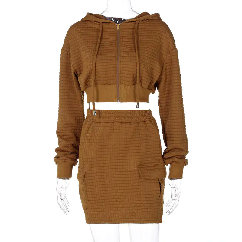 Getting THIQUE Textured Hooded Skirt Set