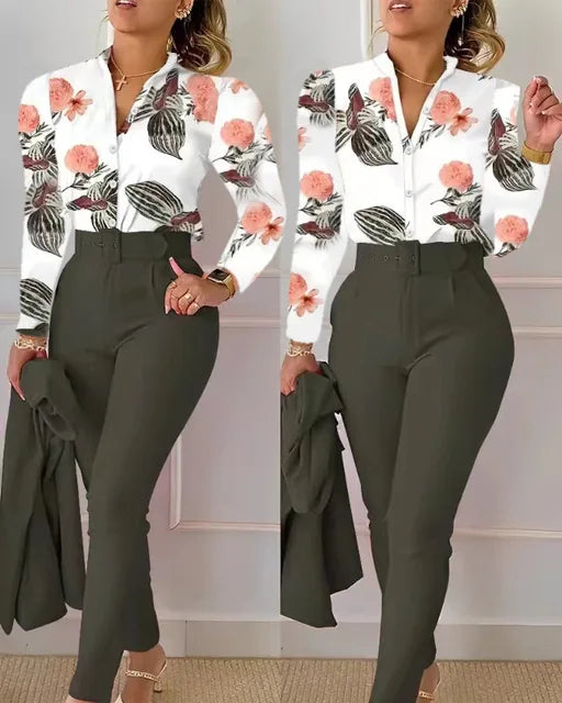 Conjunto de traje de dos piezas estampado elegante