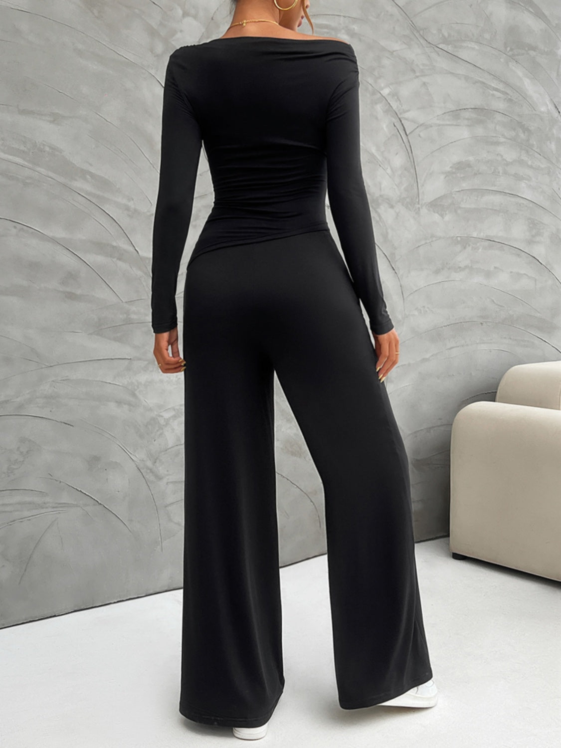 Devine Long Sleeve Top and Wide Leg Pants Set