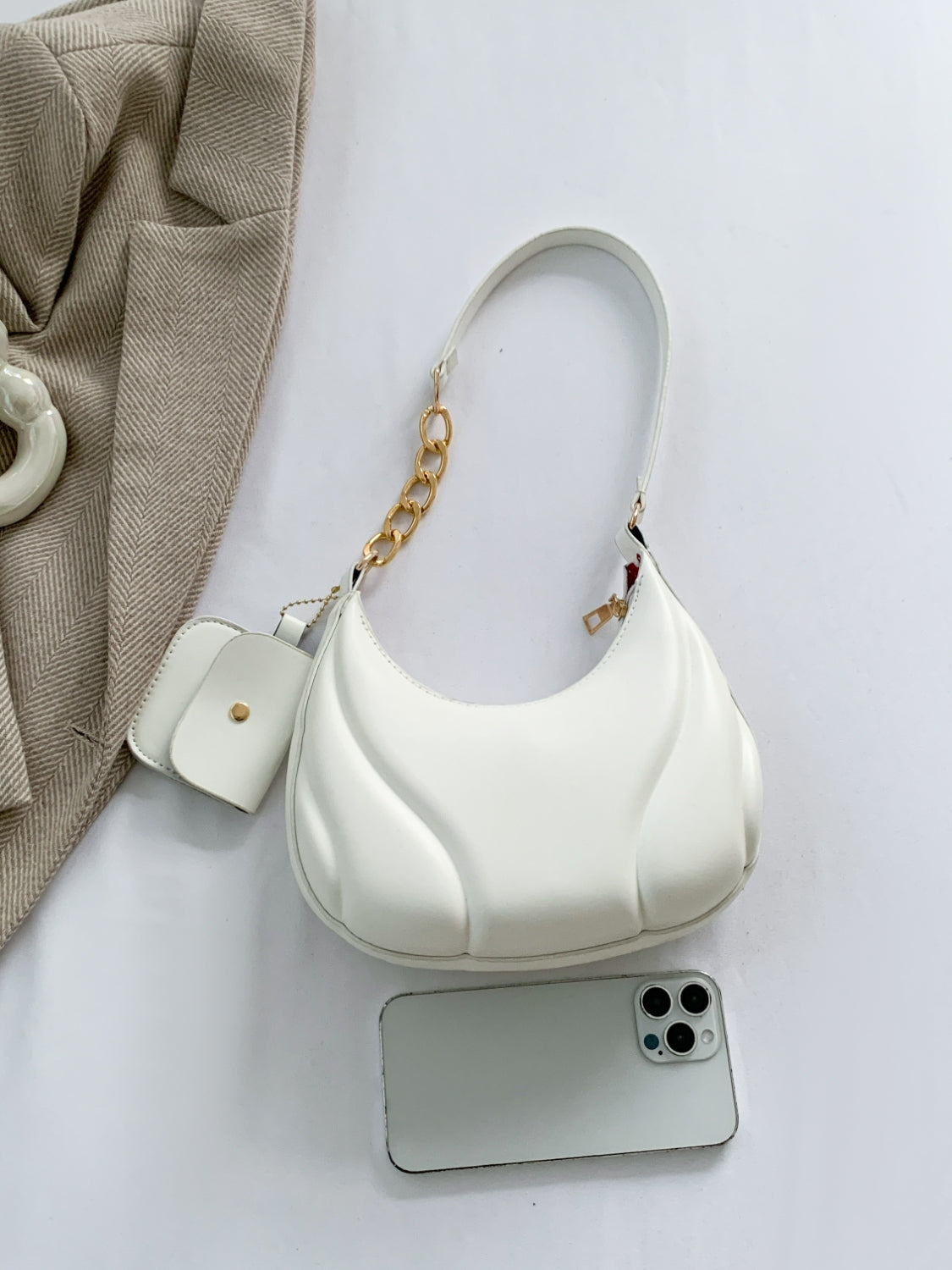 Vegan Leather Shoulder Bag with EarPods Bag