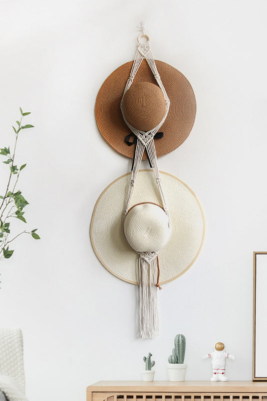 Colgador de sombrero doble de macramé