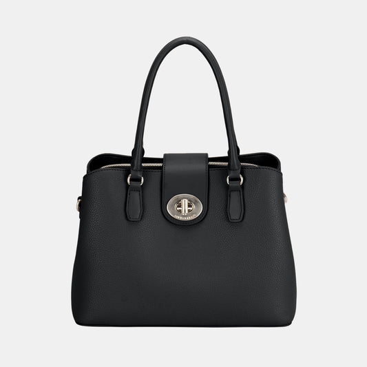 David Jones Vegan Leather Twist-Lock Tote Bag