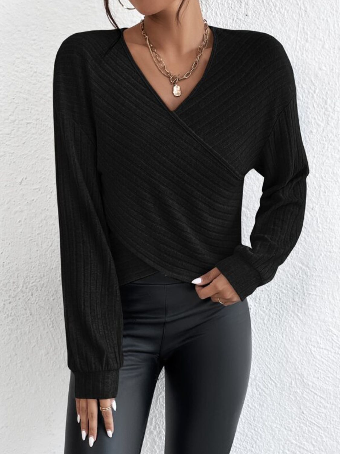 Surplice Dropped Shoulder Long Sleeve T-Shirt