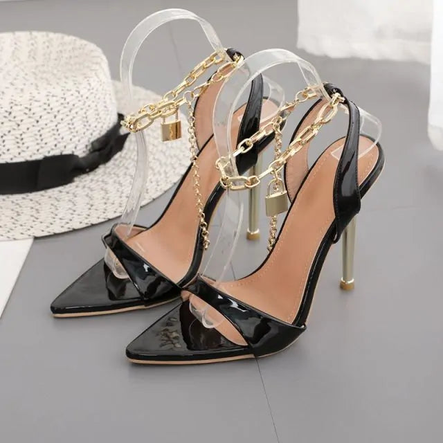 Chain Ankle Strap Peep Toe High Heels