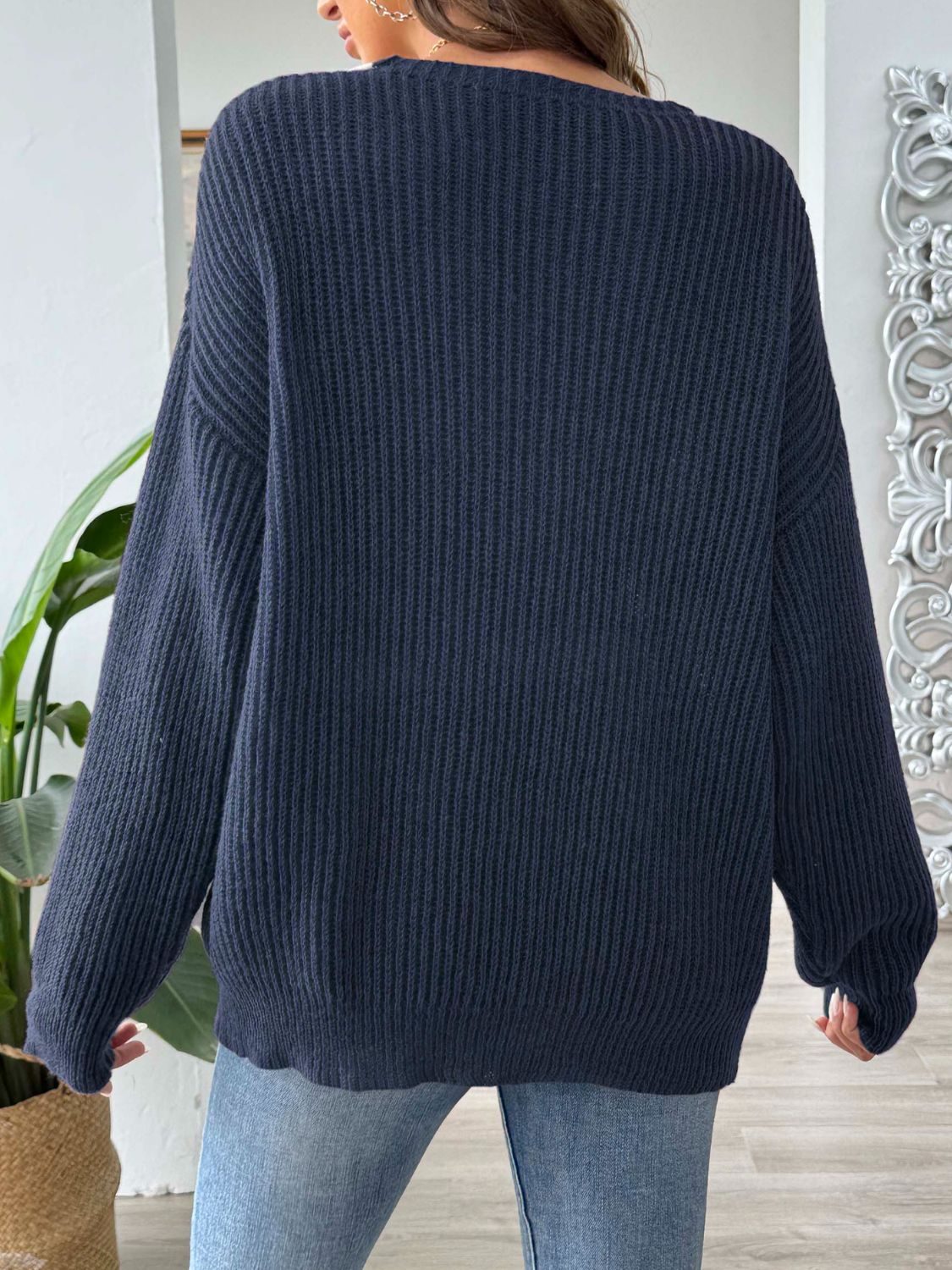 Contrast Dropped Shoulder Long Sleeve Sweater