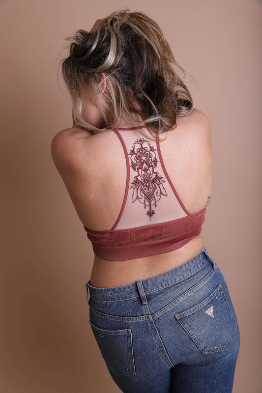 Plus Size Tattoo Mesh Racerback Bralette