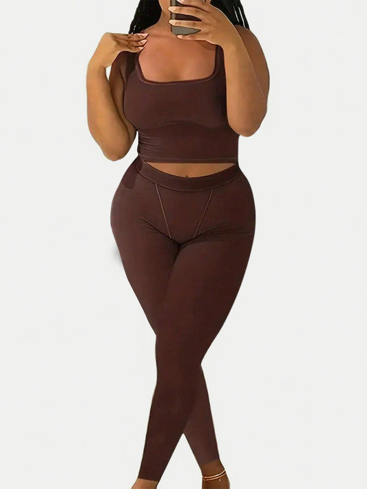 Square Neck Wide Strap Top and Leggings Set