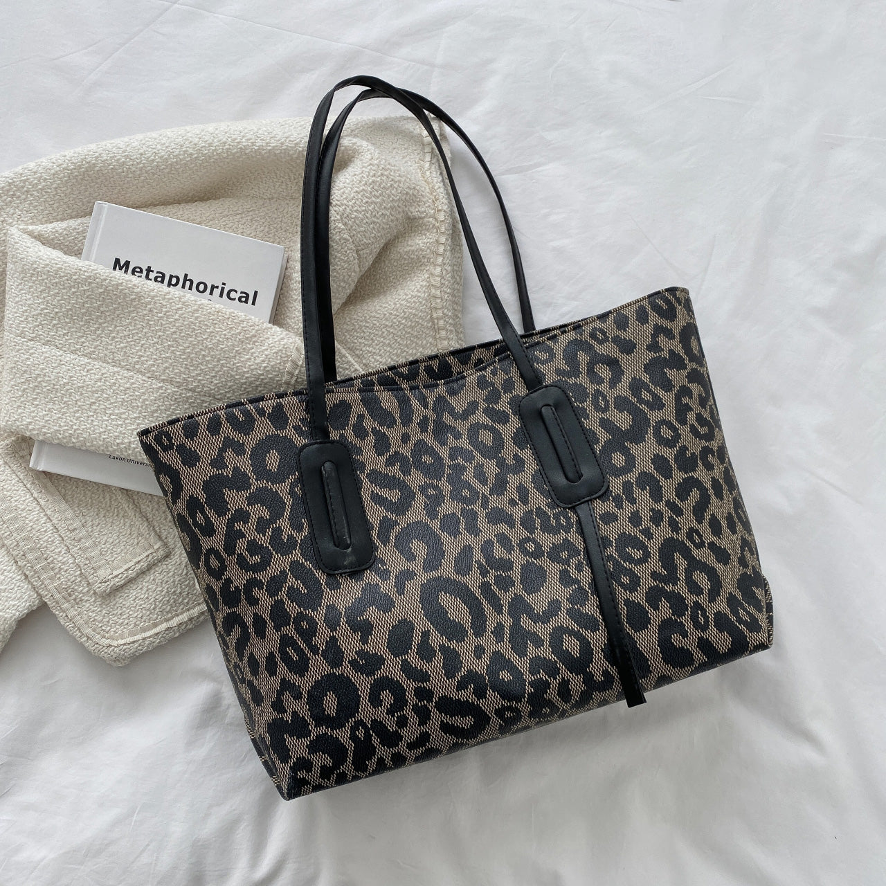 Bolso tote de leopardo de cuero PU