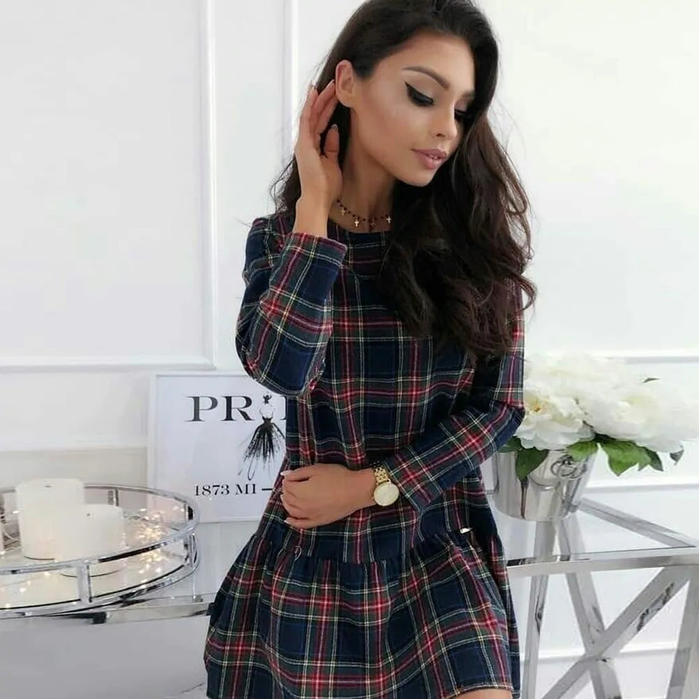 Winter Xmas Red Plaid Dress