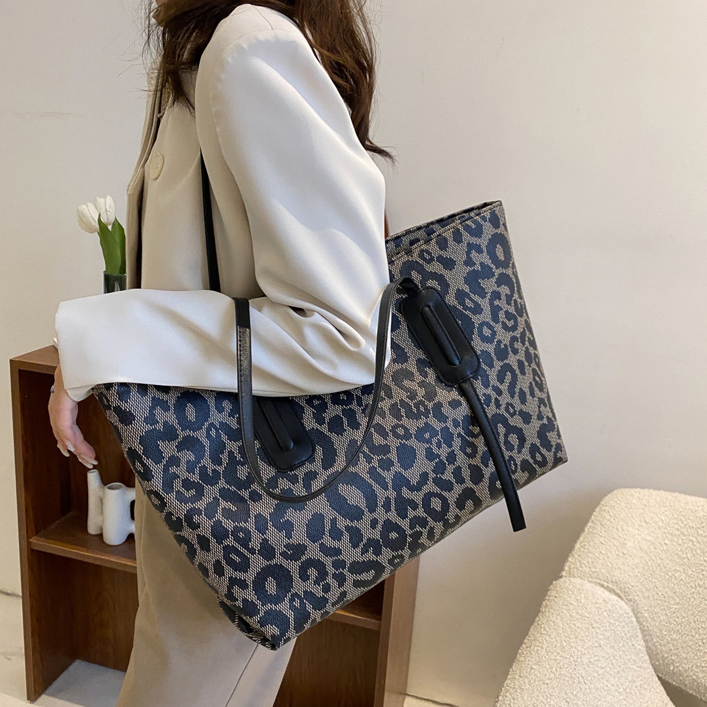 Bolso tote de leopardo de cuero PU