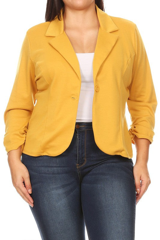 Plus size Solid, waist length blazer