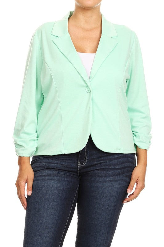 Plus size Solid, waist length blazer