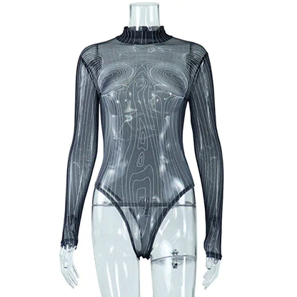 Shape Of Me Printed Mesh Bodysuit