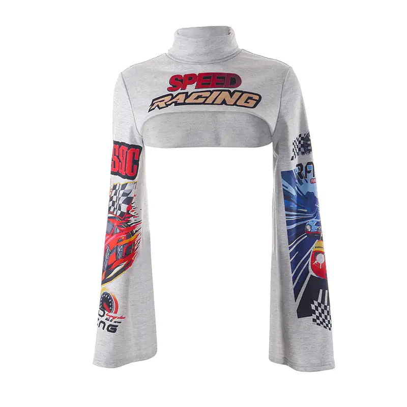 Top corto de punto con cuello alto Speed ​​Racing