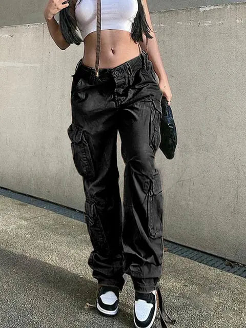 Button Low Waist Cargo and Denim Pants