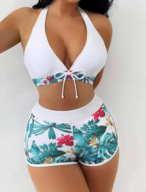 VigoBreviy Traje de baño con estampado atado y cuello halter para mujer, sexy, cintura alta