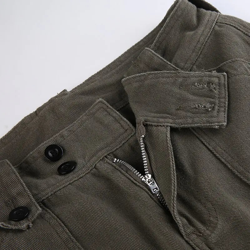 Button Low Waist Cargo and Denim Pants