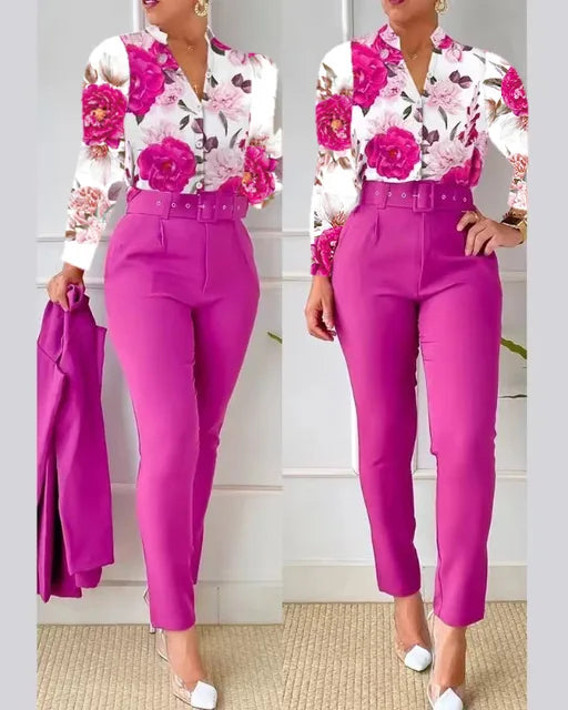 Conjunto de traje de dos piezas estampado elegante