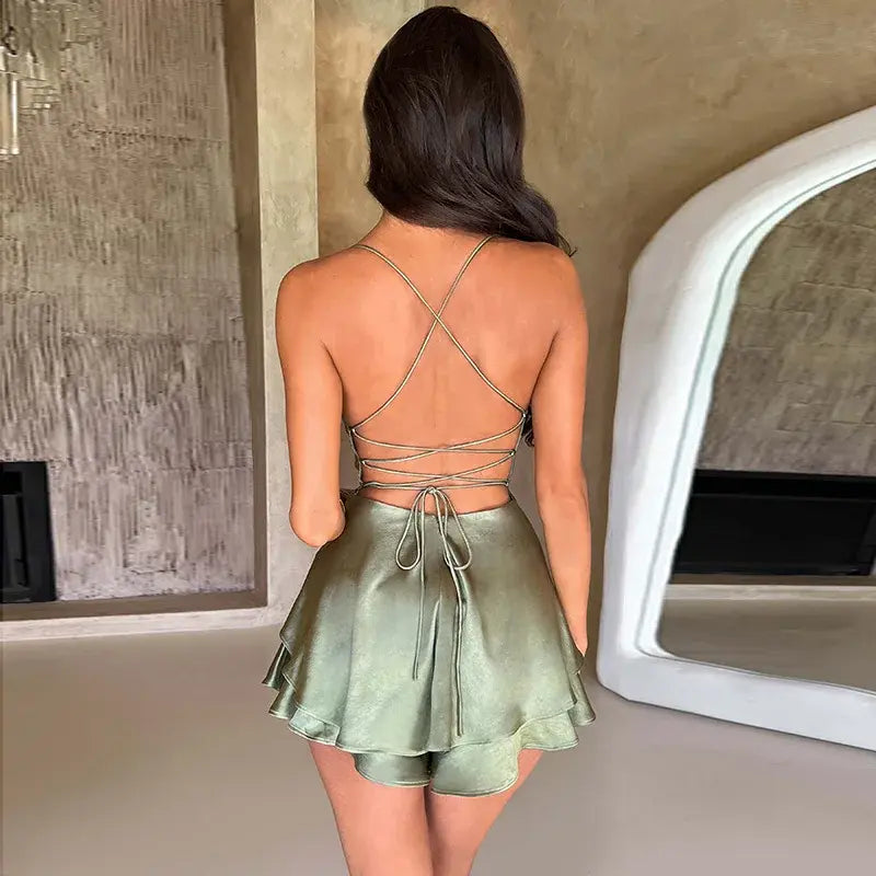 Slim Halter Satin Backless Dress