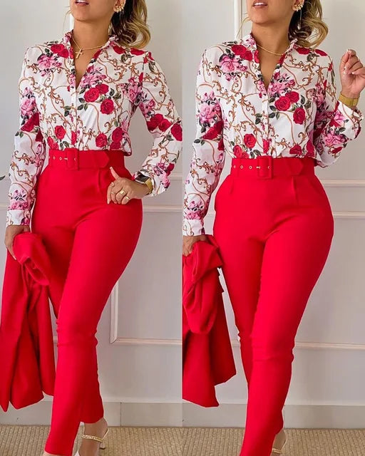 Conjunto de traje de dos piezas estampado elegante