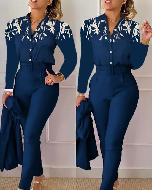 Conjunto de traje de dos piezas estampado elegante