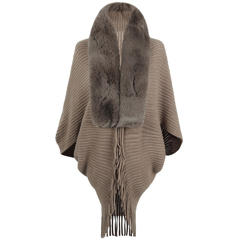 Tassel Shawl Women's Knitted Poncho Cloak