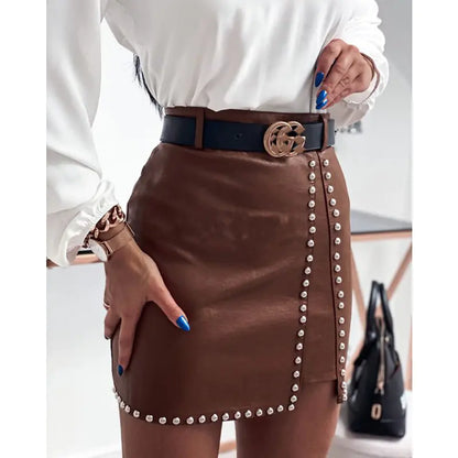Elegant Rhinestone High Waist Mini Skirt