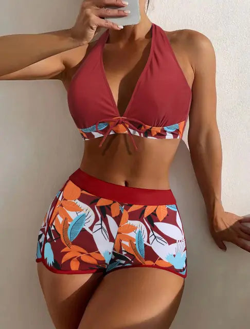 VigoBreviy Traje de baño con estampado atado y cuello halter para mujer, sexy, cintura alta