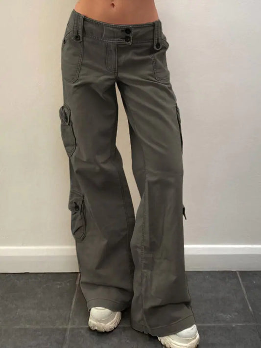 Button Low Waist Cargo and Denim Pants