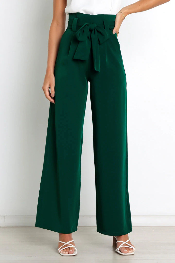 Women's Casual Wide-Leg Trousers with Belt