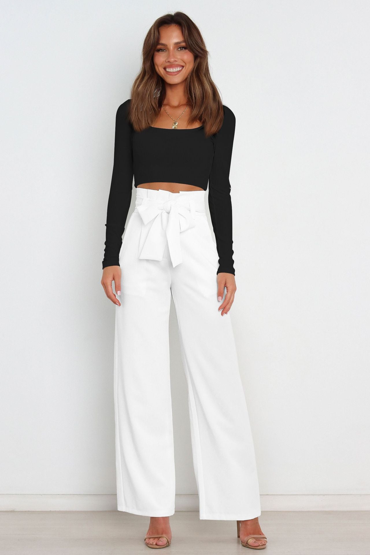 Women's Casual Wide-Leg Trousers with Belt